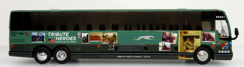 Iconic Replicas Prevost X345 Greyhound Military Tribute Special Edition 87-0396