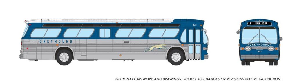 Rapido Fishbowl Bus 753120 Greyhound Blue & Silver San Jose