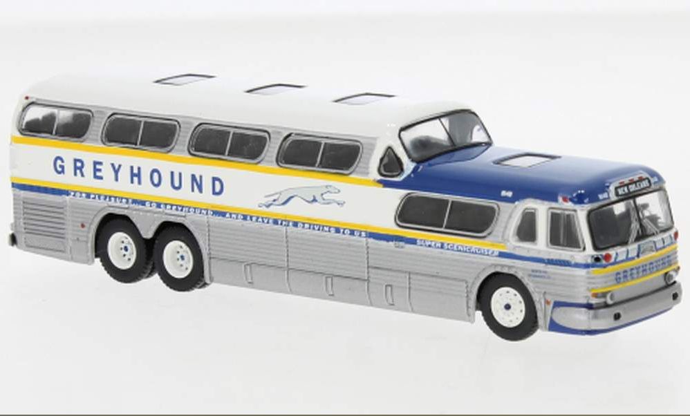 1956 Greyhound Scenicrusier Bus with Gold Stripes Brekina Auto Models BRE61301