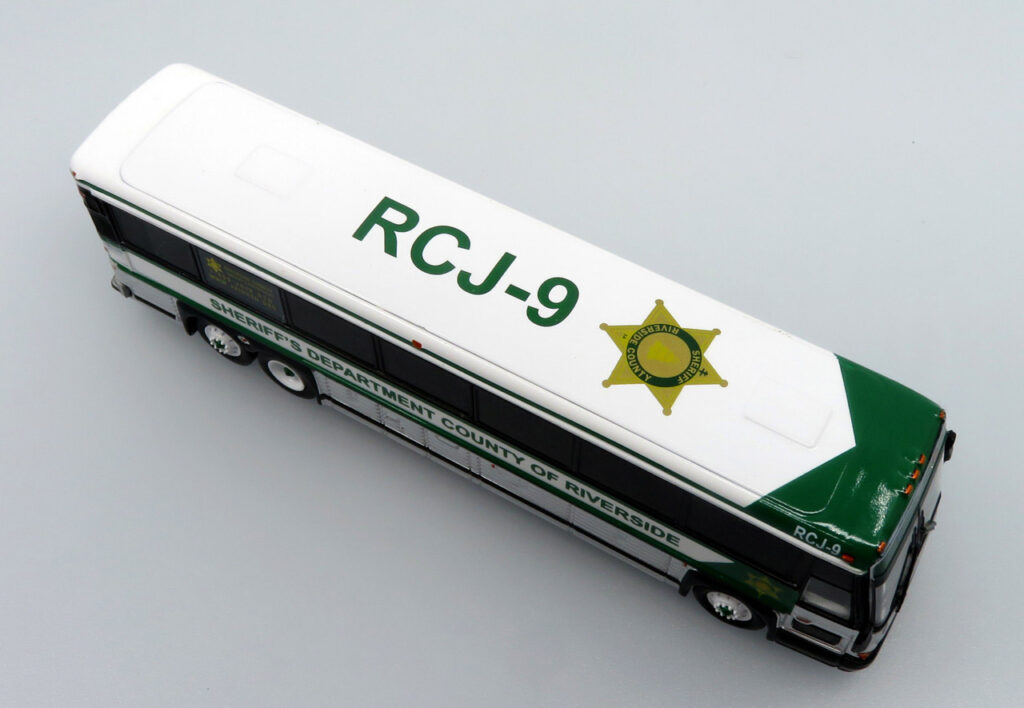 Iconic Replicas MCI D4000 Coach Bus Riverside County Sheriff Bus 87-0482 