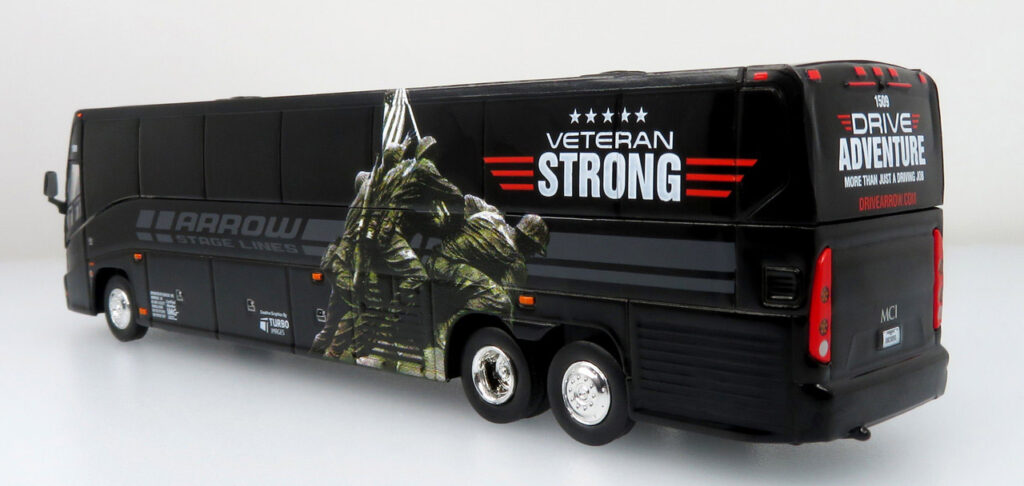 Iconic Replicas MCI J4500 Coach Bus Arrow Stage Lines Veterans Strong 87-0511