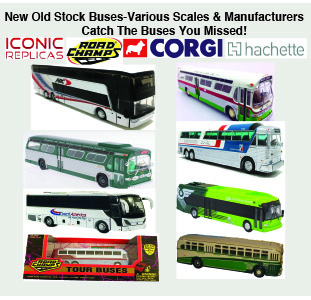 New Old Stock Buses-Buses From Iconic Replicas, Road Champs, Corgi, Hatchette & Rapido Trains